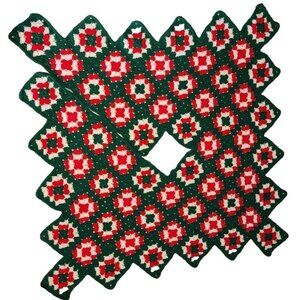 Vintage Handmade Granny Square Crochet Christmas Tree Skirt One of a Kind 54x54